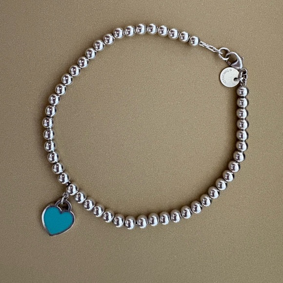Tiffany Blue Heart Tag Bead Bracelet with Diamond
